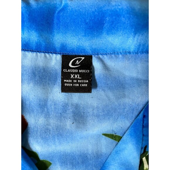 Claudio Nucci Mens XXL Blue Tiger Print Short Sleeve Button Up Shirt - Picture 8 of 10